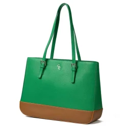 Two Tone Large Tote - Green & Tan