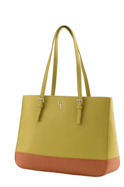Two Tone Large Tote - Lime & Tan