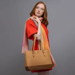 Two Tone Large Tote - Tan & Brown