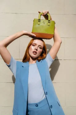 Two Tone Shoulder Bag - Lime & Tan