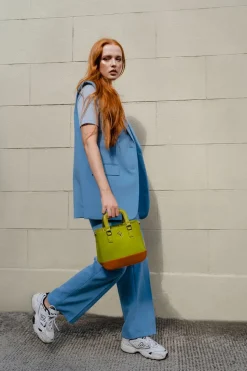 Two Tone Shoulder Bag - Lime & Tan