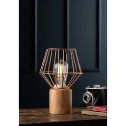 Wood and Copper Table Lamp