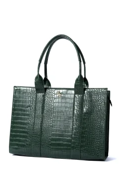 XL Tote Forest Green Croc Detail